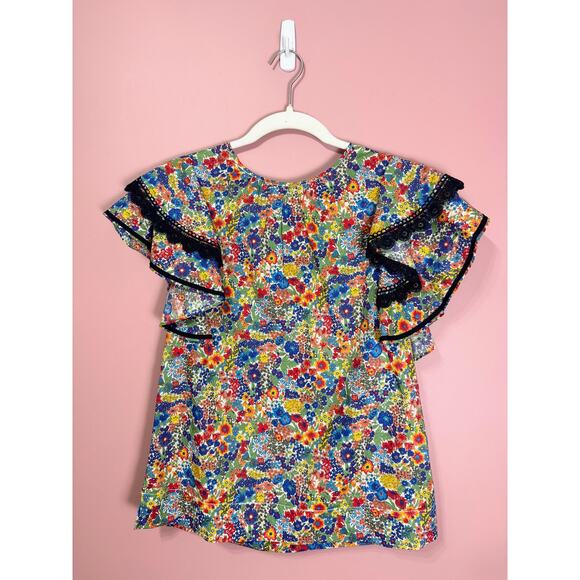 J.Crew Liberty Print Floral Multi Color Ruffle Short Sleeve Blouse Size XXS - Picture 2 of 7